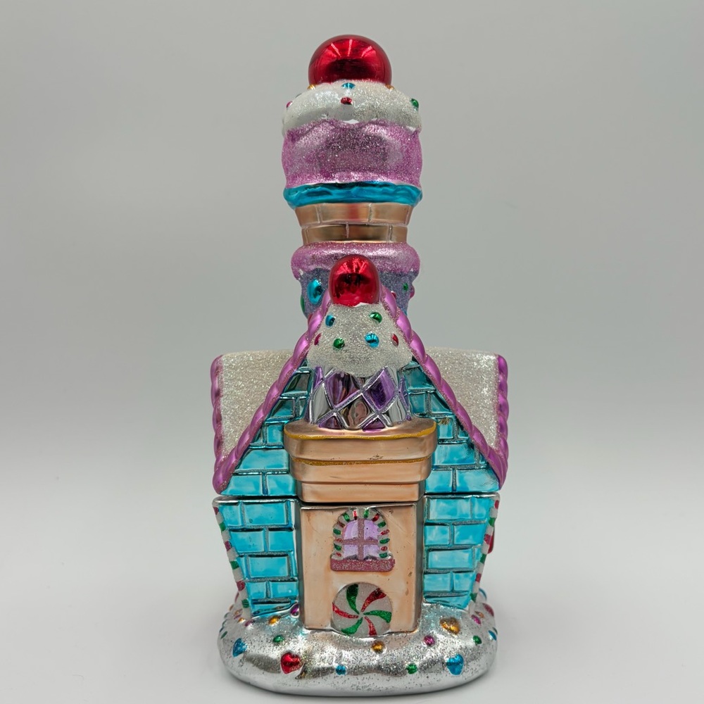 Christopher Radko Christmas Holiday Candy Jar Sugar Shack House Pink Blue As Is - Picture 2 of 12